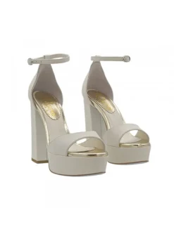 HANDMADE ITALIAN CLOGS WITH CREAM COLORED LEATHER UPPER | HEEL 12 CM