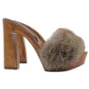 Handmade Women's Clogs with Thick Fur - Heel 12.5 CM
