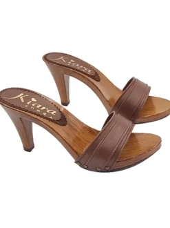 HEEL CLOGS IN BROWN LEATHER