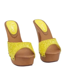 HIGH AND ELEGANT GLITTER YELLOW CLOGS