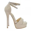 HIGH BEIGE PATENT SANDALS WITH STRAP