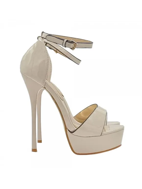 HIGH BEIGE PATENT SANDALS WITH STRAP