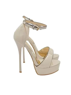 HIGH BEIGE PATENT SANDALS WITH STRAP