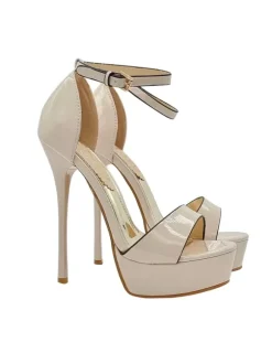 HIGH BEIGE PATENT SANDALS WITH STRAP