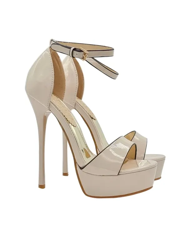 HIGH BEIGE PATENT SANDALS WITH STRAP