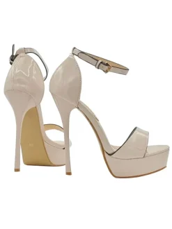 HIGH BEIGE PATENT SANDALS WITH STRAP