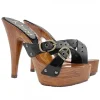 HIGH BLACK CLOGS WITH ADJUSTABLE BUCKLES