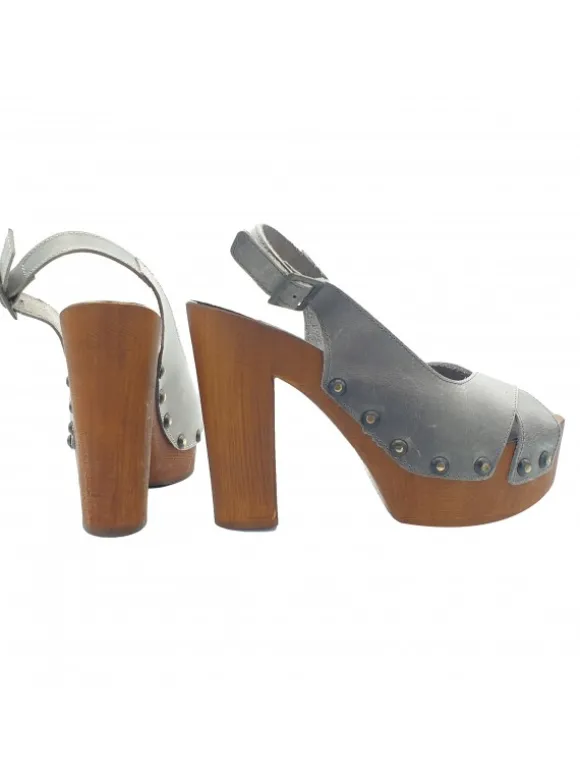 HIGH GRAY TAUPE OPEN TOE SANDALS - size 37