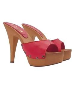HIGH RED LEATHER CLOGS