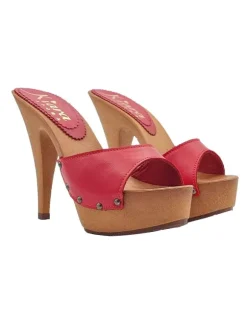 HIGH RED LEATHER CLOGS