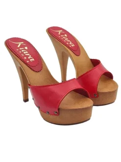 HIGH RED LEATHER CLOGS