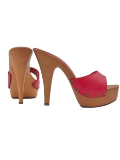 HIGH RED LEATHER CLOGS