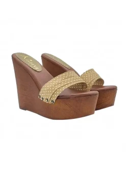 HIGH WEDGES WITH POLKA DOTS COLOR TAUPE