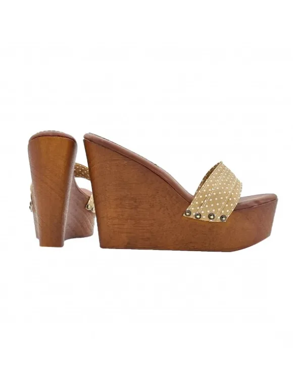 HIGH WEDGES WITH POLKA DOTS COLOR TAUPE