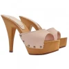 High women's clogs with pink leather upper