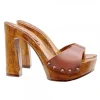 High-Heeled Leather Clogs in Tan Color - Made in Italy