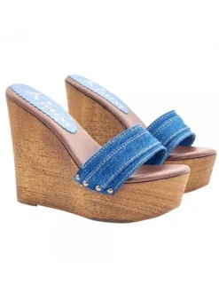 LADY CLOGS  WEDGE WOMAN DENIM