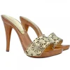 LASERED GOLD LEATHER CLOGS WITH HIGH HEEL