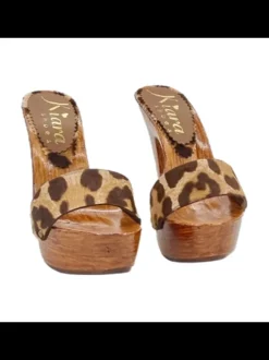 LEATHER CLOGS LEOPARD HIGH HEEL 13 CM