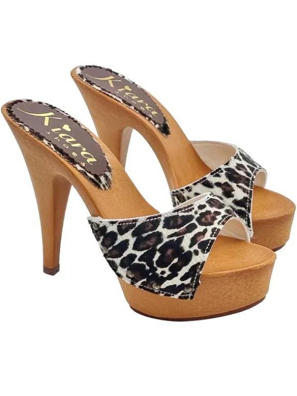 Leather clogs with spotted print and 13 heel