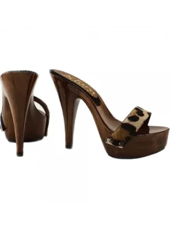 LEOPARD LEATHER HIGH HEEL CLOGS