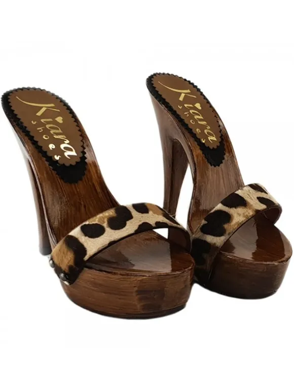 LEOPARD LEATHER HIGH HEEL CLOGS