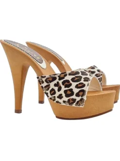 LEOPARD PRINTED LEATHER MULES WITH HIGH HEELS