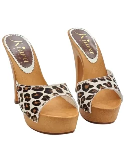 LEOPARD PRINTED LEATHER MULES WITH HIGH HEELS