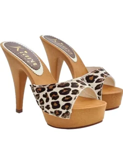 LEOPARD PRINTED LEATHER MULES WITH HIGH HEELS