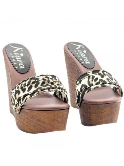 LEOPARD WEDGE CLOGS HEEL 13
