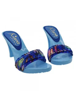 Light blue clogs with 9 cm heel and boreal band - Made in Italy