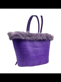 Lilac Raffia Bag with Fur