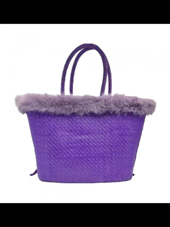 Lilac Raffia Bag with Fur
