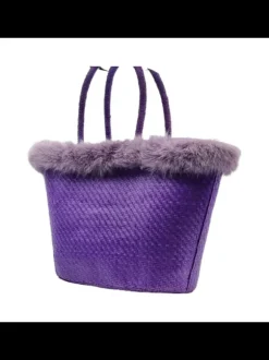Lilac Raffia Bag with Fur