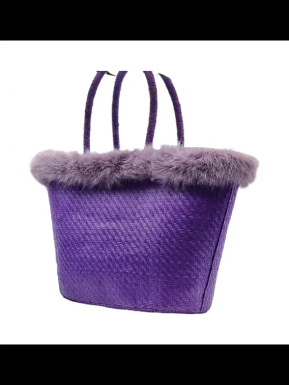 Lilac Raffia Bag with Fur