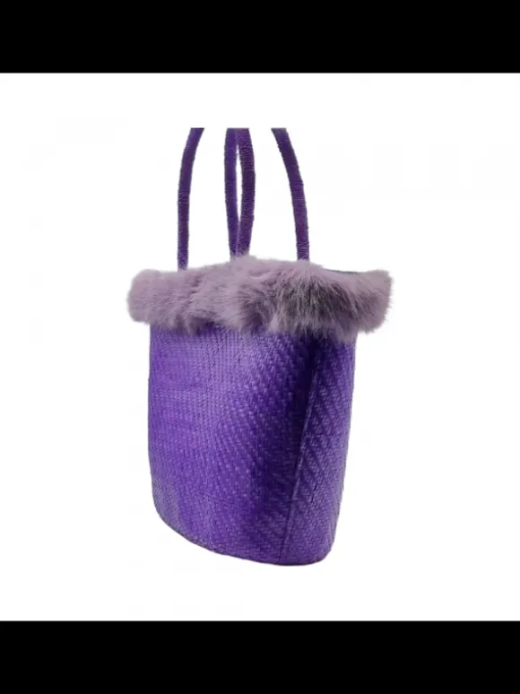 Lilac Raffia Bag with Fur