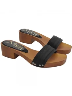 LOW BLACK CLOGS WITH DOUBLE FABRIC BAND