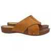 LOW BROWN CLOGS WITH CROSSED BANDS