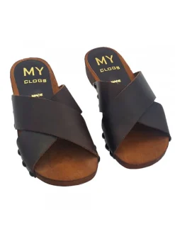LOW CLOGS WITH CROSSED LEATHER BANDS