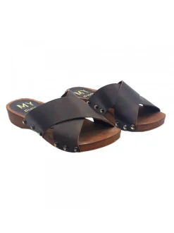 LOW CLOGS WITH CROSSED LEATHER BANDS