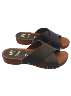 LOW CLOGS WITH CROSSED LEATHER BANDS