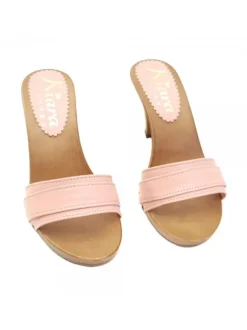 PINK CLOGS IN LEATHER HEEL 9