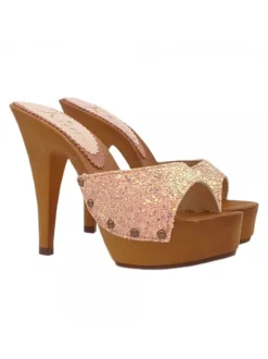 PINK CLOGS WITH GLITTER HEEL 13