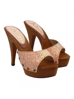 PINK CLOGS WITH GLITTER HEEL 13
