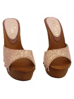 PINK CLOGS WITH GLITTER HEEL 13