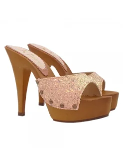 PINK CLOGS WITH GLITTER HEEL 13