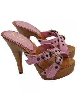 PINK LEATHER HIGH HEEL STILETTO CLOGS