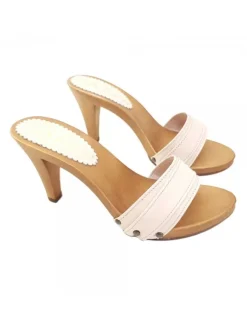 PINK POWDER CLOGS IN LEATHER HEEL 9