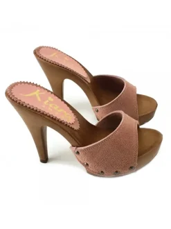 PINK SUEDE CLOGS WITH HEEL 11