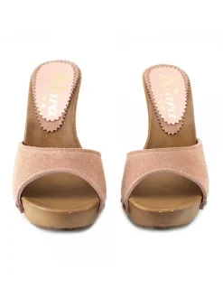 PINK SUEDE CLOGS WITH HEEL 11